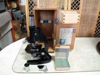 Vintage Olympus Microscope Tokyo St - 2 With Wood Box F/s