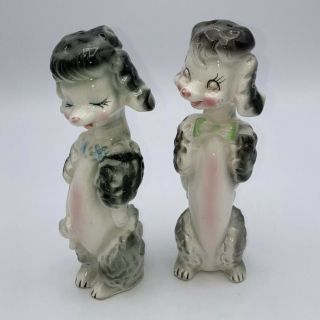 Vintage 7” Tall Boy & Girl Poodle Dog Ceramic Salt & Pepper Shakers Made Japan