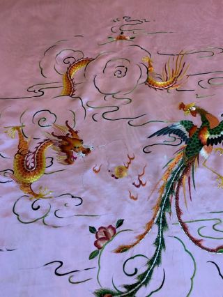 Antique Chinese Silk Hand Embroidered Wedding Sheet Piano Shawl Tapestry