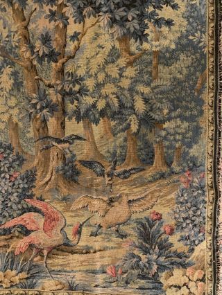Vtg French Verdue Wall Hanging Tapestry Forest W/ Geese Crane 50 X 25 "