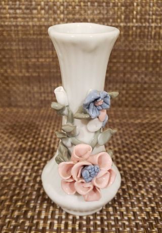 Cute Small Capodimonte Bud Vase With Pink And Blue Flowers