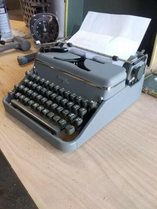 Vintage Hermes 2000 Portable Typewriter,  Grey,  W/ Tweed Case,  Brush,  & Key