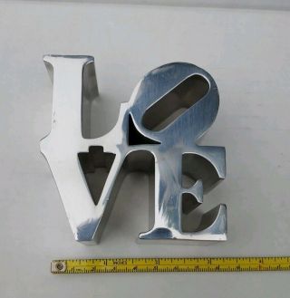 Vintage 1970 Robert Indiana Polished Aluminum Love Sculpture Paperweight