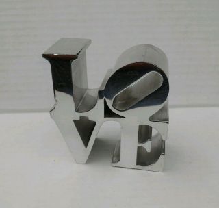 Vintage 1970 Robert Indiana Polished Aluminum LOVE Sculpture Paperweight 2