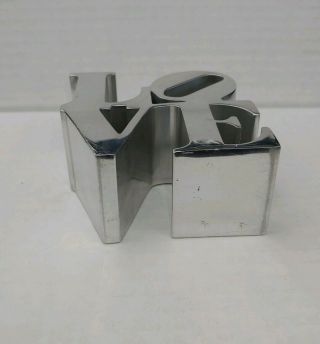Vintage 1970 Robert Indiana Polished Aluminum LOVE Sculpture Paperweight 3