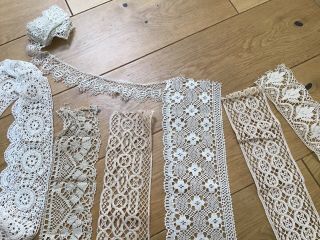 Antique Hand Crochet Hand Made Bobbin Lace Deep Edging 7 Long Lengths