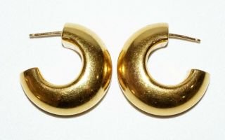 Vintage Israeli Pair 14k Yellow Gold Thick ¾ Hoop Earrings By Mdis (tae)