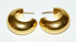 Vintage Israeli Pair 14K Yellow Gold Thick ¾ Hoop Earrings by MDIS (TaE) 2