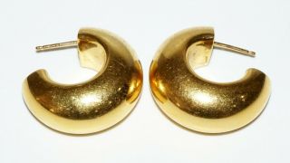 Vintage Israeli Pair 14K Yellow Gold Thick ¾ Hoop Earrings by MDIS (TaE) 3
