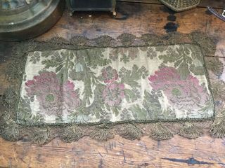 Antique Vintage Silk Brocade Table Runner Dresser Scarf W Metal Thread Work Lace