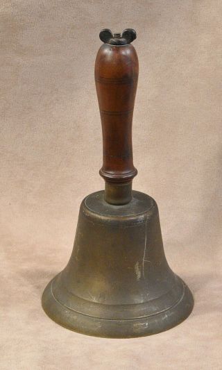 Vintage 8” School Brass Bell With Wooden Handle