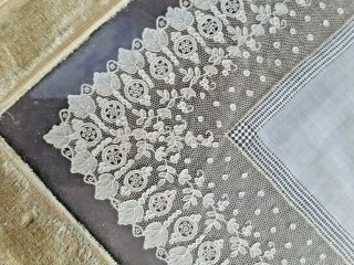 Exquisite Antique Brussels Point De Gaze Lace Wedding Handkerchief Hankie Framed