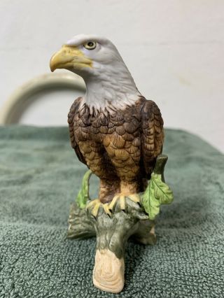 Vintage Lefton Bald Eagle On Tree Stump Porcelain Figurine 05633