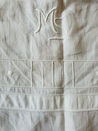 Antique Vtg Linen Embroidered Sheet Blanket Cover Monogrammed M S 59x100