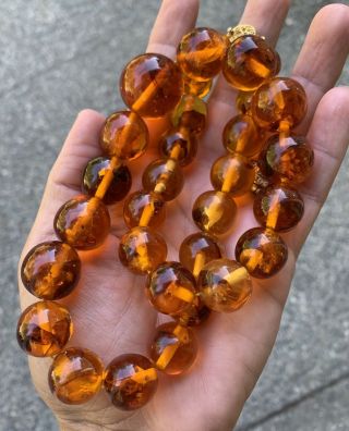 Vintage Chinese Baltic Natural Cognac Amber Round Graduated Beads Necklace