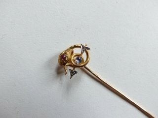 Antique Victorian 18k Gold & Ruby Snake Stick Tie Pin