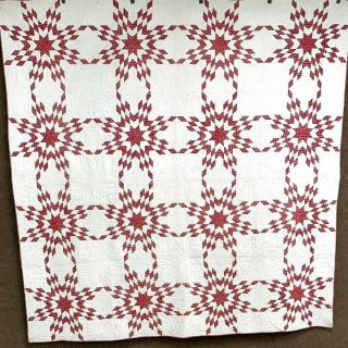 Early C 1840 - 50s Touching Stars Quilt Antique Turkey Red