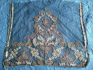 Antique/vintage Embroidered Net Lace Panel Chenille Metallic Beadwork 20 " X25 "