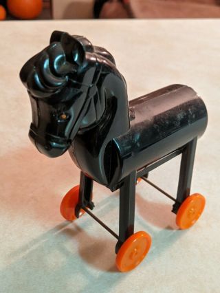 Vintage Rosbro Rosen Black Horse On Orange Wheels Pull Toy