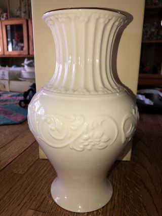 Elegant,  Large Lenox Ivory Vase With Gold Trim On Rim In