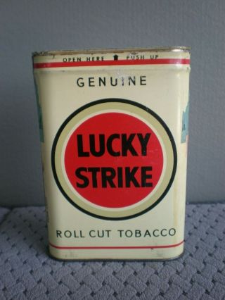 Vintage Antique Lucky Strike Roll Cut Tobacco Tin,  White