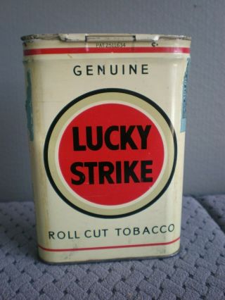 Vintage Antique Lucky Strike roll cut tobacco Tin,  WHITE 2