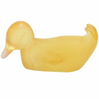 Vintage Daum France Yellow Pate De Verre Crystal Duck Figurine Paperweight