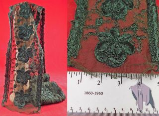 Vintage Edwardian Green Net Silk Embroidered Lace Dress Trim Yardage 4yds