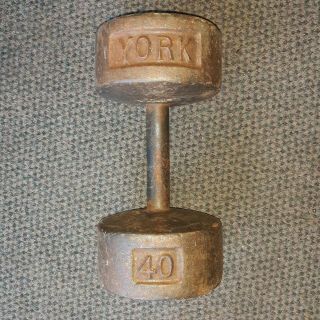 Vintage York 40 Lb Cast Iron Round Head Dumbbell Single Weight