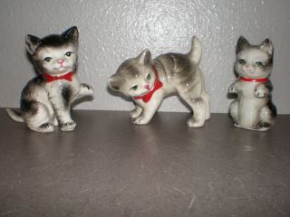Set Of 3 Vintage Playful Kittens/cat Family Figurines,  China/porcelain Japan 60s