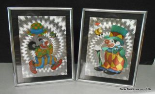 2 Silk Screen Circus Clown Desk Top Or Wall Mount Pictures Vintage Home Decor