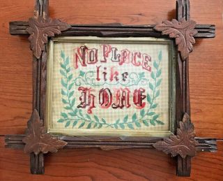 Victorian Tramp Art Adirondack Wood Frame And Punch Paper No Place Like Home 13 "