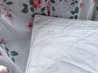 Antique French Country Cotton Sheet 80 " X 120 " White Queen Red Monogram Heavy