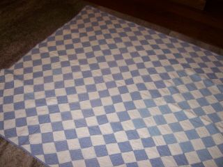 Vintage/antique Gingham Blue And White Check Quilt Hand Stitched 42x72