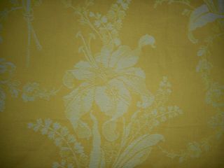 Antique French Lily Floral Ticking Damask Cotton Fabric Yellow
