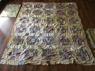 Antique Vintage 9 - Patch Quilt Top Antique Feed Sack Material 67x79
