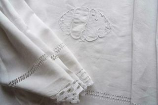 Huge Vintage French Pure Linen Sheet,  Lovely White Bedding Fabric Or Curtain