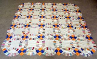 Vtg 76 " X 75 " Handstitched Double Wedding Ring Quilt Topper Only Early1920 - 40s