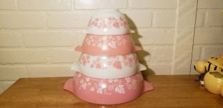 Vintage Pyrex Pink Gooseberry Cinderella Mixing/nesting Bowls Complete Set