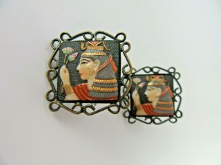 Vintage Toshikane Arita Egyptian Screw Back Earrings Cleopatra N735