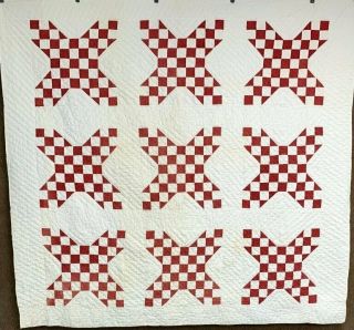 Summer Extravaganza Pa C 1890 - 1900 Turkey Red Quilt Antique Patch Checkerboard
