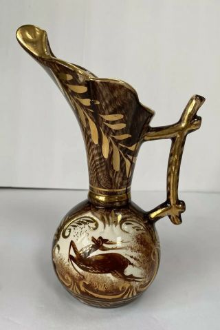 H Bequet Quaregnon Belgium Hand Painted Vase / Pitcher Stag 7 - 1/16” Tall