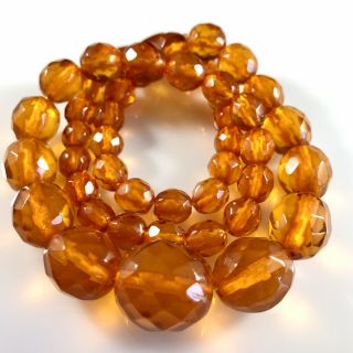 Vintage Faceted Baltic Honey Amber Necklace Graduated Oval Beads Russian Amber.
