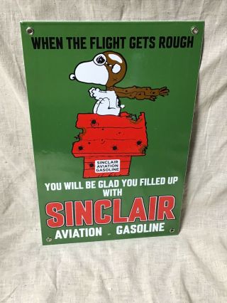 Vintage Sinclair Aviation Gasoline Porcelain Gas Station Pump Sign Snoopy