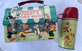 Vintage 1959 Porky’s Lunch Wagon Dome Lunchbox With Thermos Looney Tunes