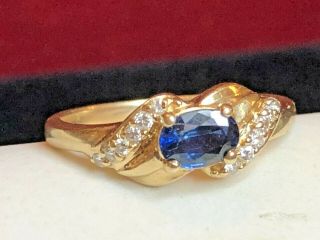 Estate Vintage 14k Gold Natural Blue Sapphire Diamond Ring Engagement Signed