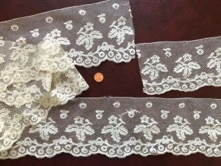 Unusual Matched Handmade Valenciennes Bobbin Lace Edging - Collect Costume