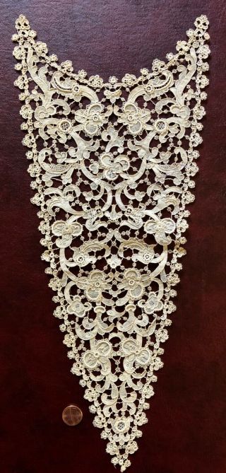 Late 19th Century Point De Venise Handmade Needle Lace Dress Front Or Plastron
