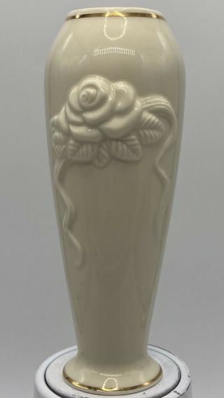 Lenox Ivory With Gold Trim & Embossed Rose Bud Vase 6 " Tall