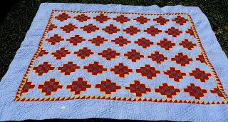 Graphic Ca 1900 Cotton Patchwork All Hand Quilted Quilt,  73 " X 66 "
